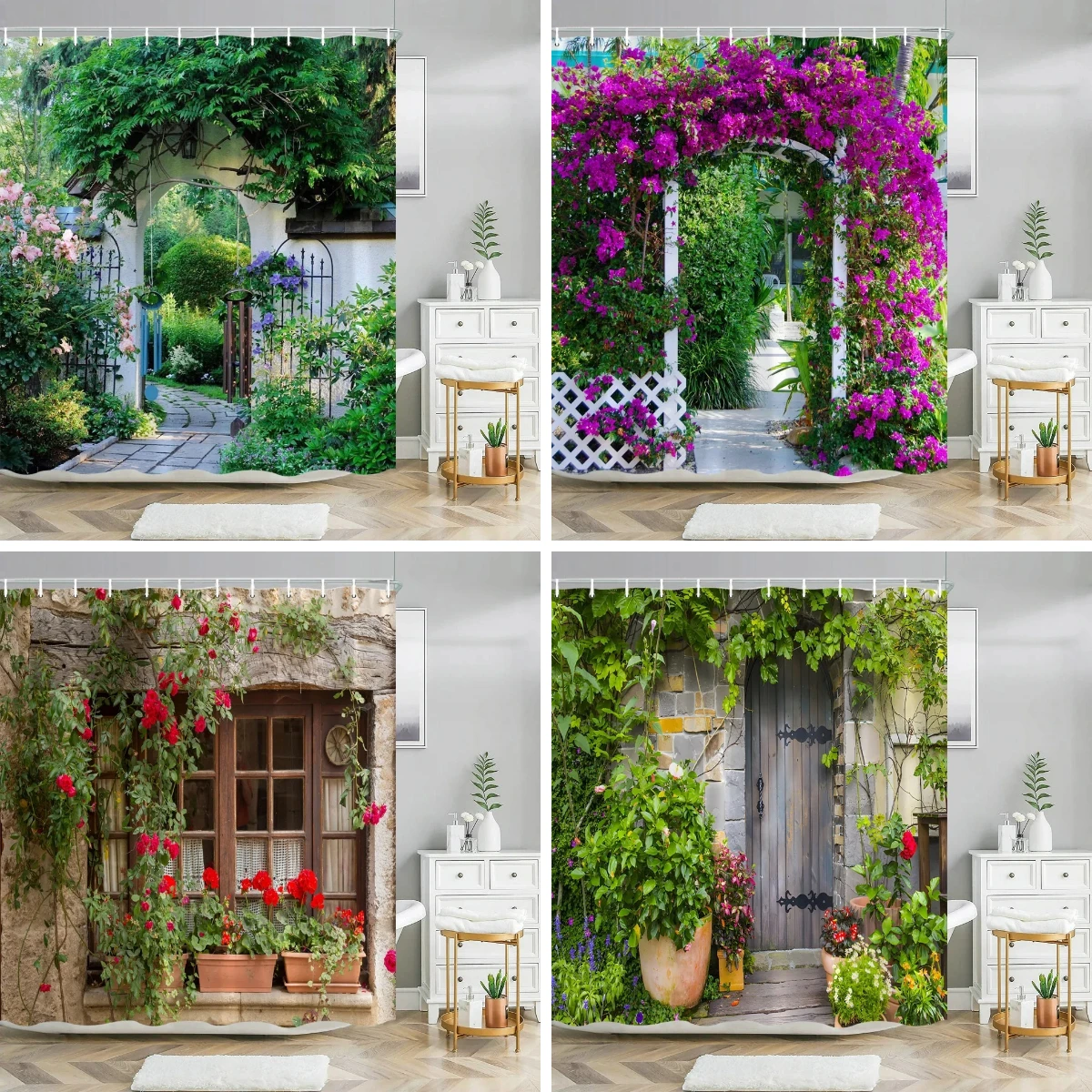 

Outdoor Garden Scenery Shower Curtain Country Town Street Waterproof Polyester Home Bath Curtains With Hooks Bathroom Decoration