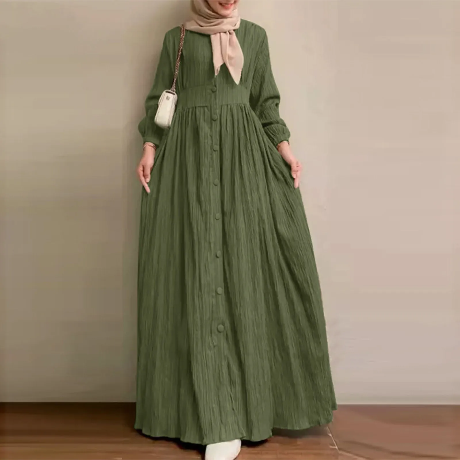 Abito lungo musulmano a maniche lunghe da donna 2024 Vintage elegante casual con bottoni prendisole Dubai abbigliamento islamico Abaya