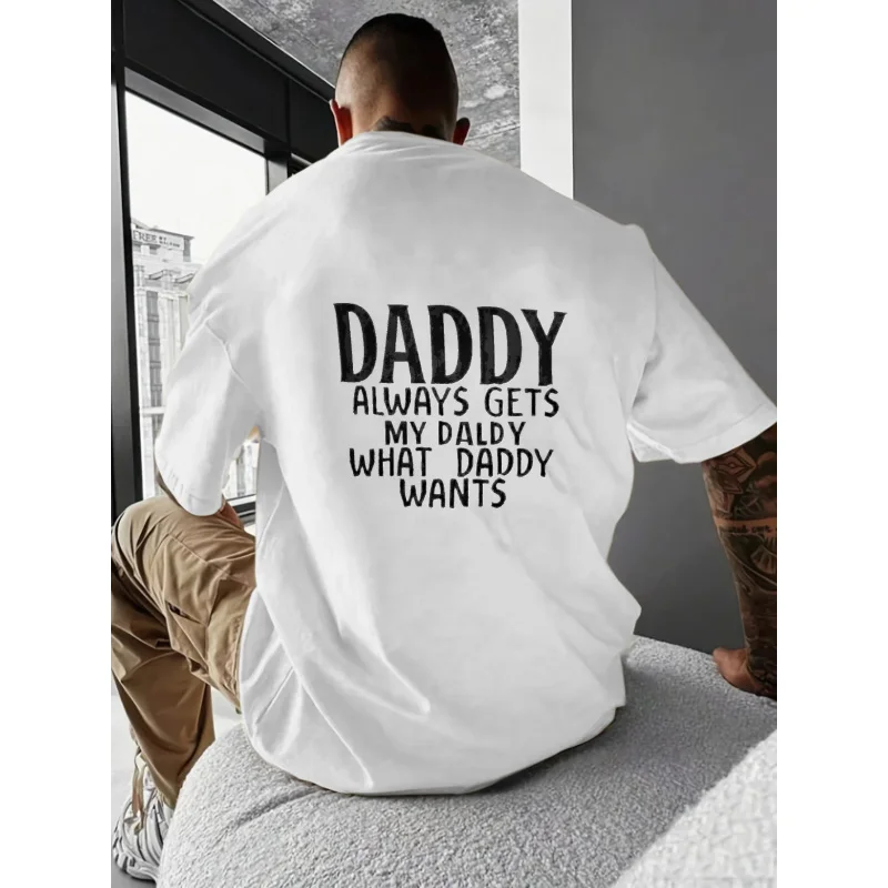 تي شيرت رجالي أسود الأب يحصل على طفلي دائمًا ما يريد الأب نمط مطبوع قطن عالي الجودة 180 جرام