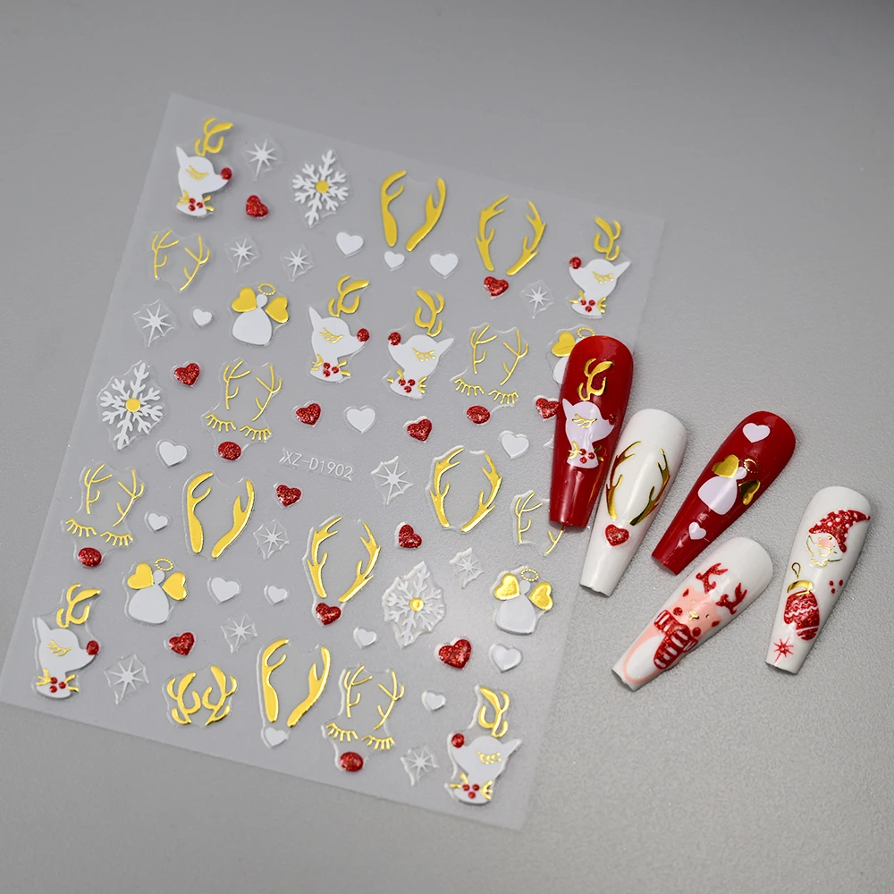 1/12 قطعة عيد الميلاد الأحمر بريق مسمار الفن ملصقات عيد الميلاد الأيائل/ثلج/ندفة الثلج ذاتية اللصق مسمار الشارات عطلة حفلة مسمار المتزلجون #