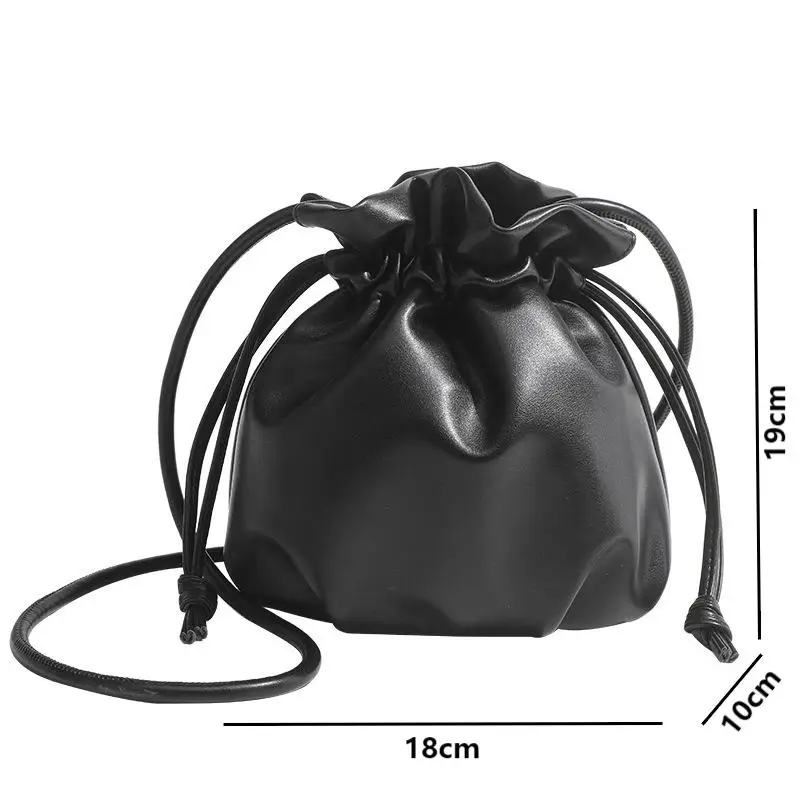 Fashion Simple Women Drawstring Bucket Bags Female Small Shoulder Bags Lady Soft PU Leather Crossbody Bags Casual Cute Handbags