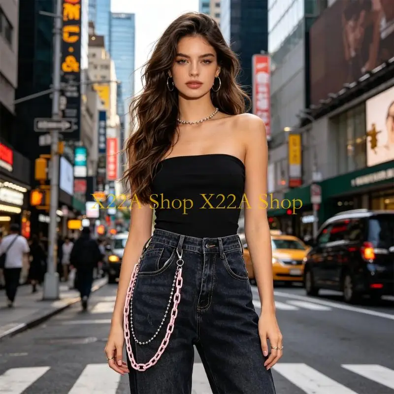 Unique Y2K Fluorescent Green Double Layer Pants Chain With Adjustable Length For Hip Hop And Streetwear Fashion