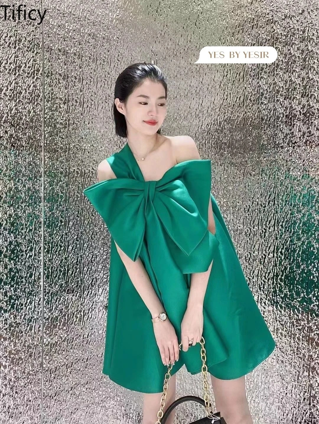 

Evening Dress Women's Green Satin One Shoulder Fashion Banquet Annual Party Birthday Party Slimming Elegance Small Dress