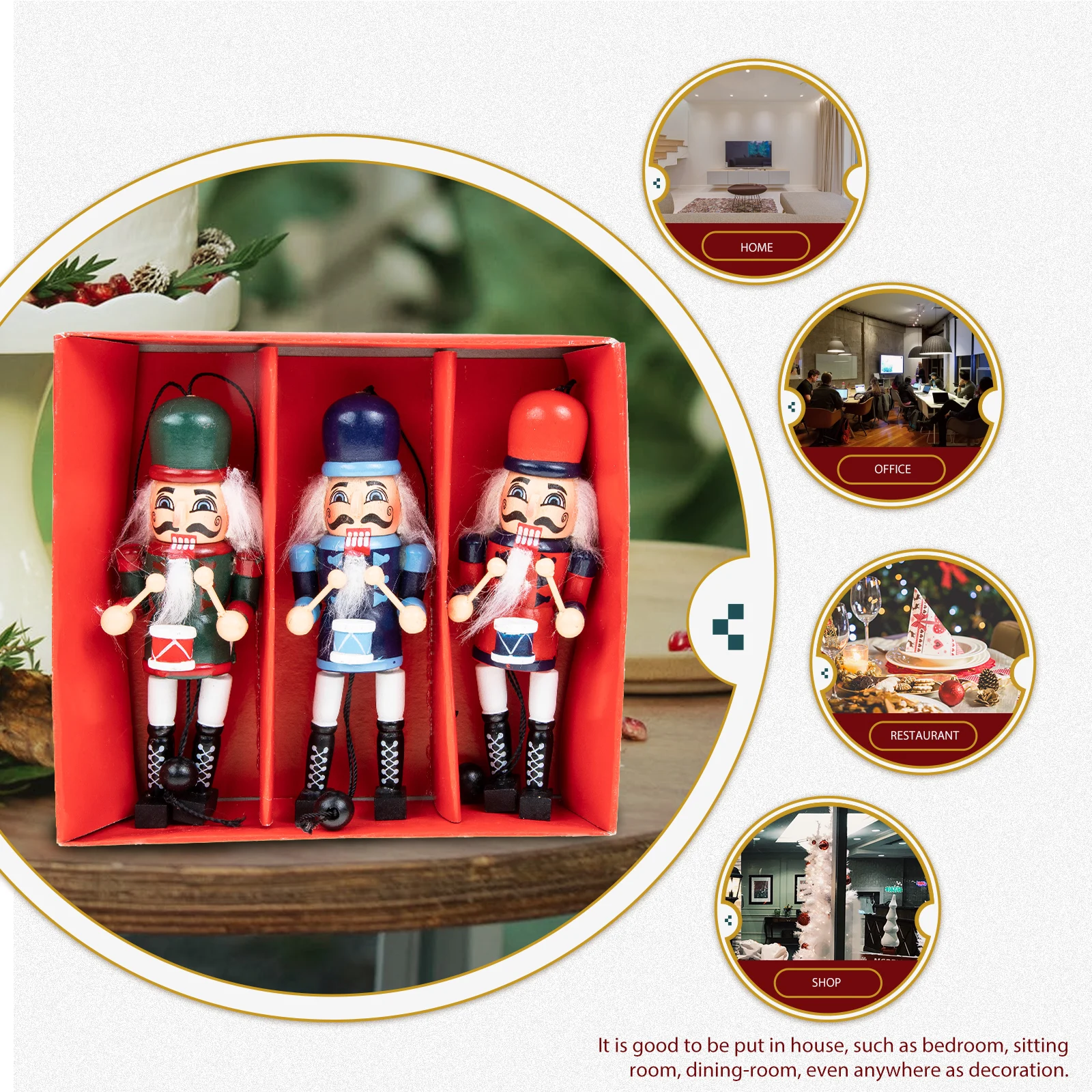 

3Pcs Nutcracker Pull String Puppet Wooden Soldier Christmas Hanging Nutcracker Decor Xmas Tree Ornament Holiday Decoration
