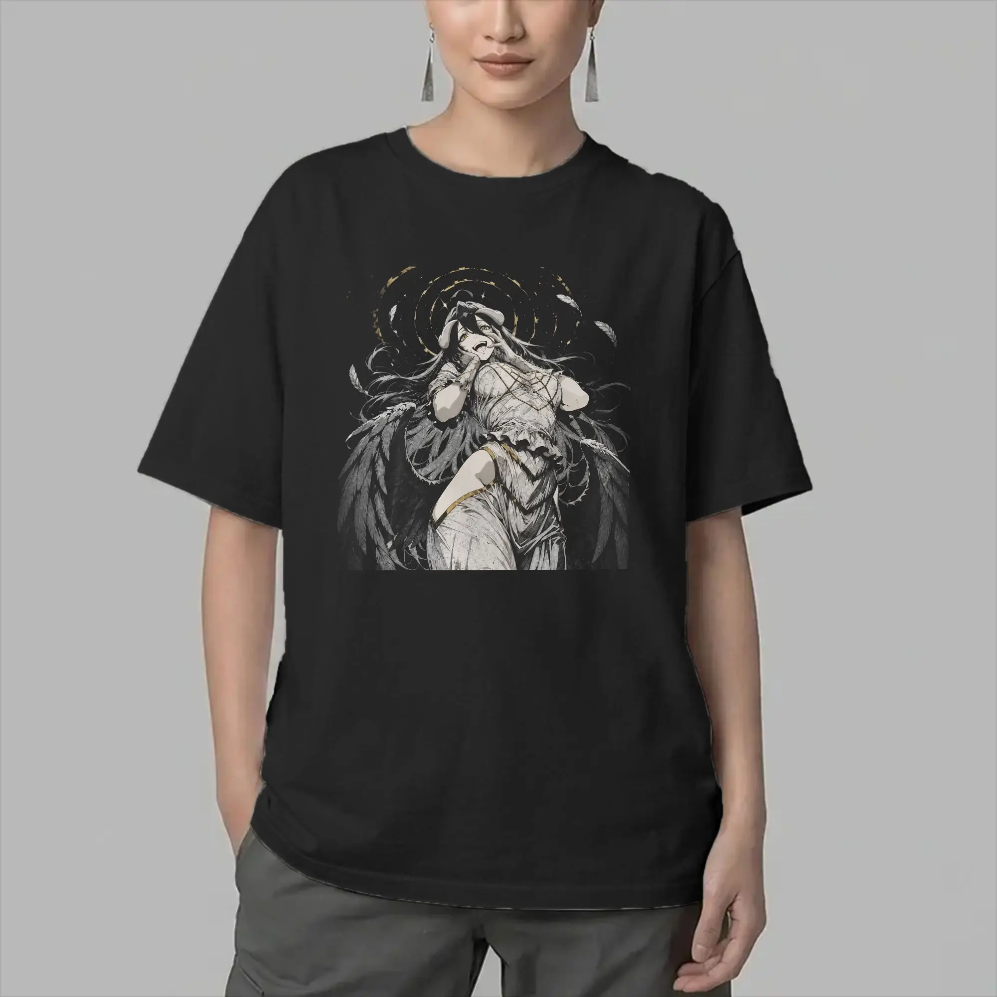 Men's T-Shirts Albedo Overlords Anime Vintage Pure Cotton Tees Short Sleeve  T Shirt Round Collar Clothing Plus Size