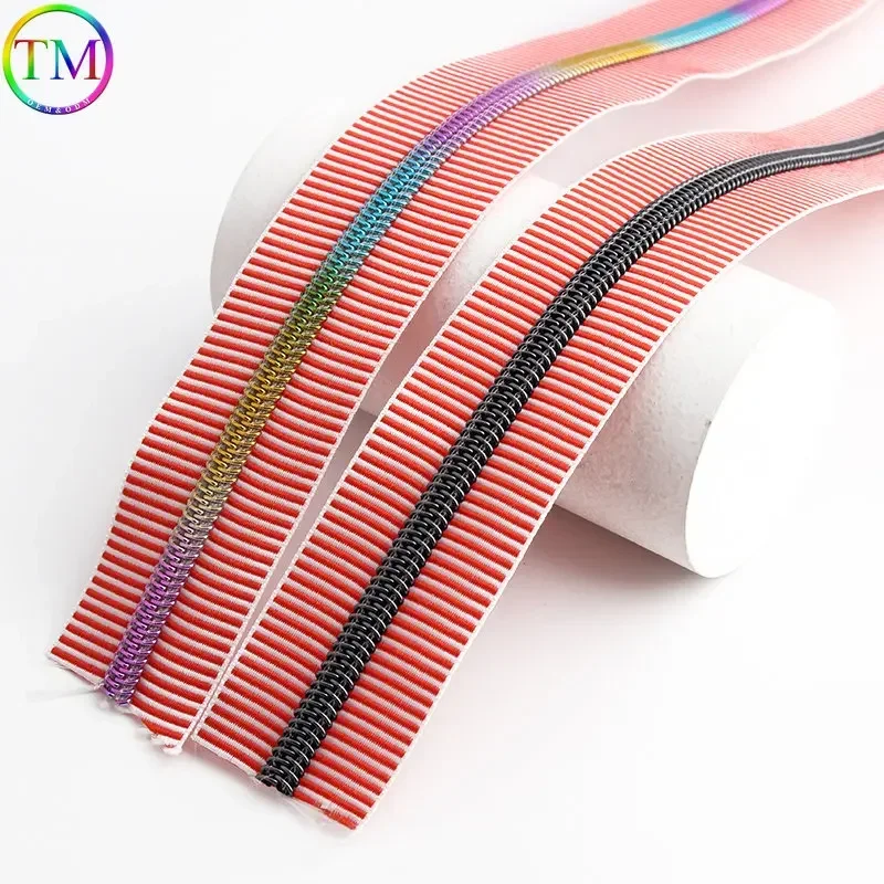 20-50 Yards Colorful Striped 5# Zipper Separate Open Tail Zippers Decor Diy Sewing Bags Purse Clothes Craft Zipper Accessories