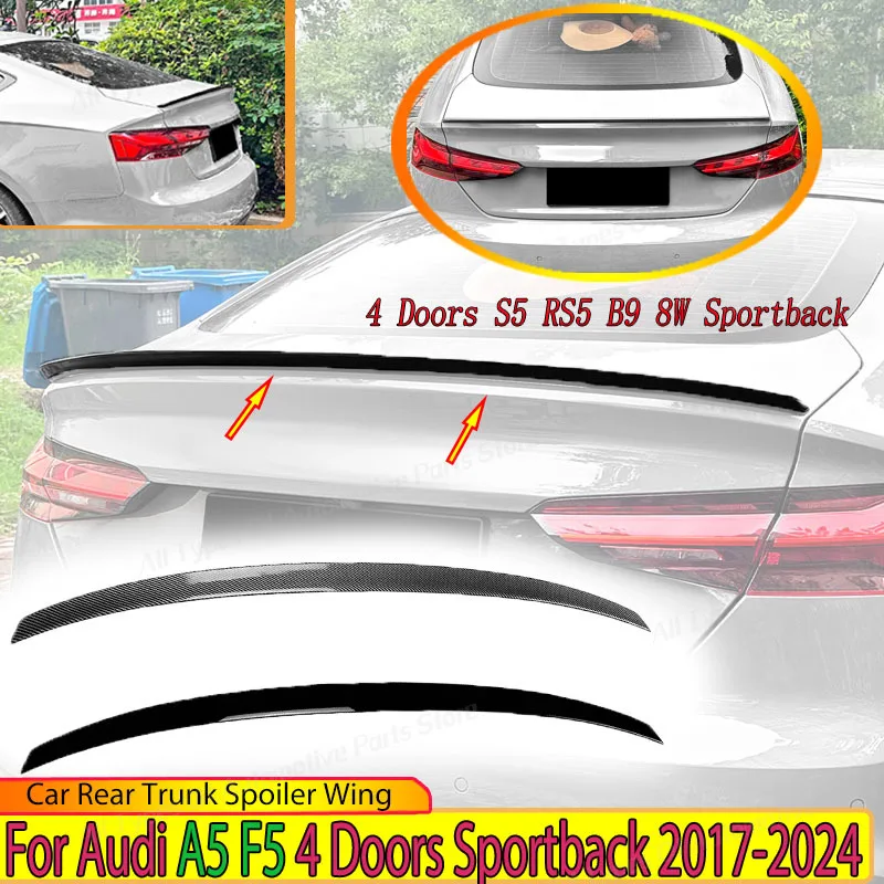 

Car for Audi A5 F5 4 Doors S5 RS5 B9 8W Sportback 2017-2024 Rear Trunk Spoiler Wing Boot Lip Shark Fin Diffuser Body Kit Trim
