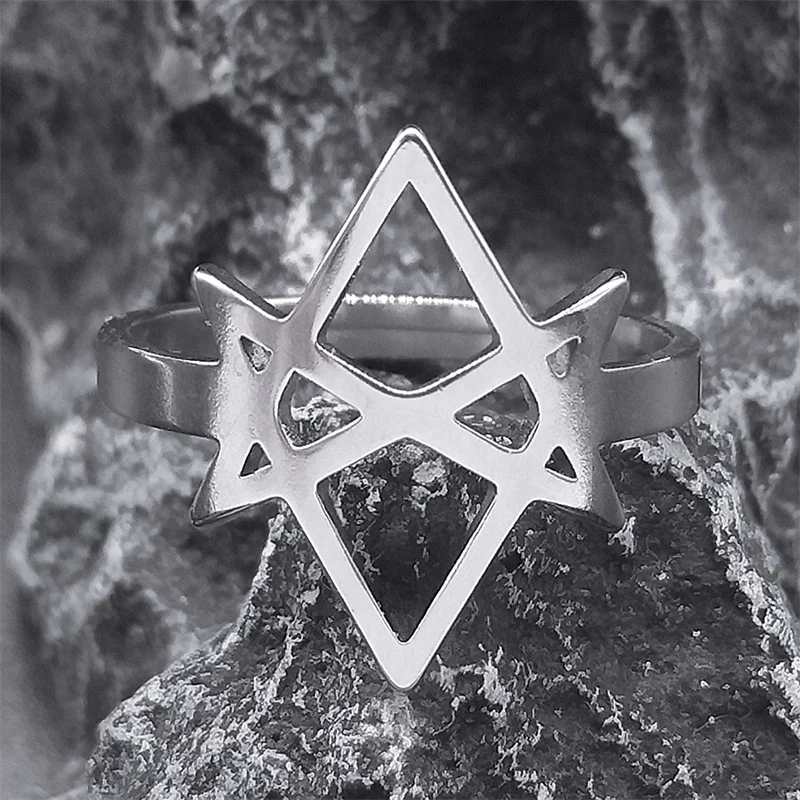 Unicursal Hexagram Stainless Steel Rings For Men Women Silver Color Thelema Sacred Geometry Ring Amulet Spiritual Jewelry RS06