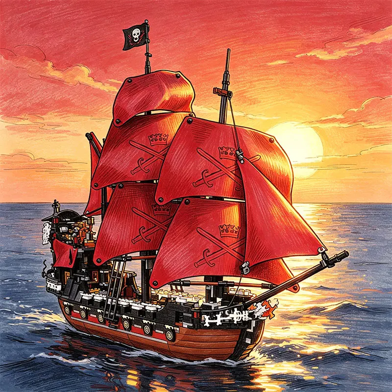 New 1151 Pcs Pirate Matching Building Blocks Annie Red Spaceship Model Assembly Toy Creative Educational Gift