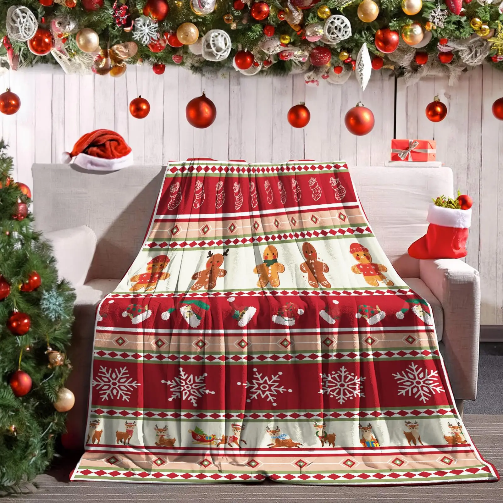 بطانيات عطلة صوف عيد الميلاد، بطانيات ناعمة دافئة للأريكة، سانتا كلوز شجرة عيد الميلاد يطبع بطانية هدايا عيد الميلاد