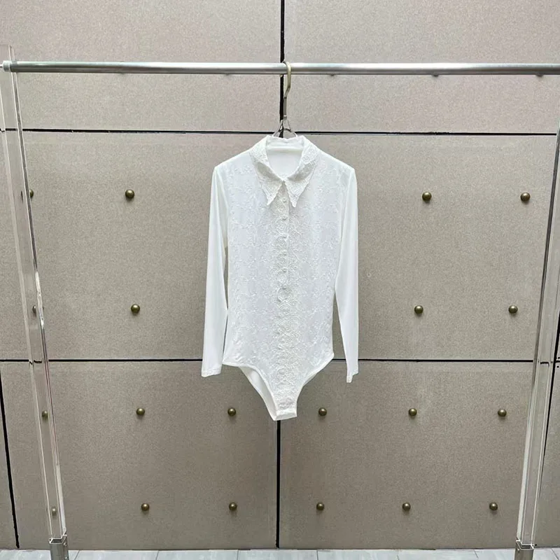 

Women's Embroidered Collar Shirt, Long-Sleeve Single-Button T-Shirt, Premium Commuter Jumpsuit, 2025, Fall, New Arrivals