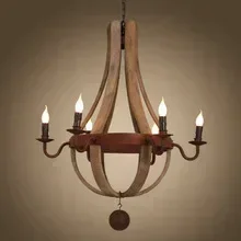 Wood Bucket European Brief  Vintage Bar Restaurant Oafishness Pendant Lamp Village Industrial Oak Barrels Six Arms Chandelier