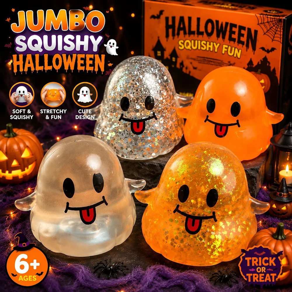 1pcs New Halloween Smiling Ghost Soft Pinch Relieve Daily Stress and Tension Decompression Slow Rebound Children Party Gift Toy.