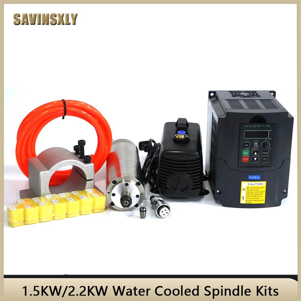 1.5KW ER11/2.2KW ER20 Water Cooled Spindle Kit Water Cooling Spindle & Inverter & 65mm/80mm Spindle Bracket & 80w Water Pump