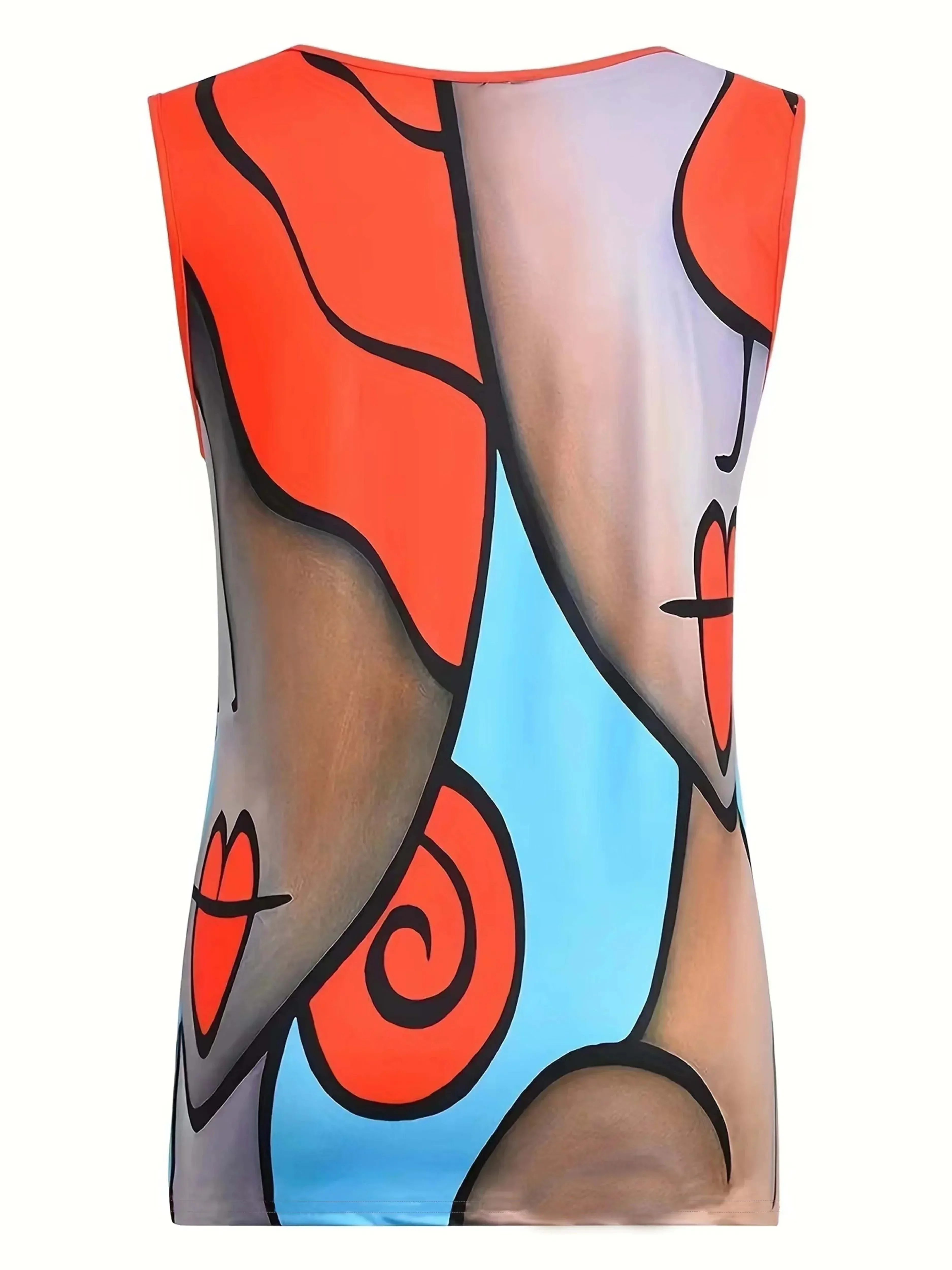 Moda damska plus size 1XL-8XL, bezrękawniki damskie z nadrukiem colorblock, codzienne letnie topy na ramiączkach z okrągłym dekoltem. — zdjęcie 6