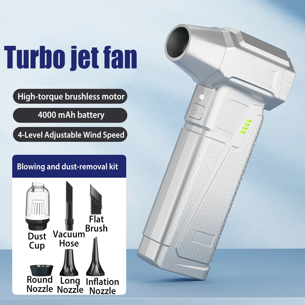 8000 مللي أمبير مروحة توربو منفضة هواء كهربائية قابلة للتعديل سرعة الرياح توربو منفاخ عنيف قابل لإعادة الشحن مع ضوء تنظيف السيارة #5