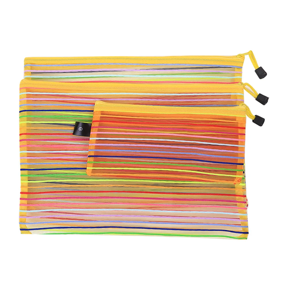

3 Pcs Pencil Case Color Yellow Mesh Bag Student Documents Storage Bags with Zipper