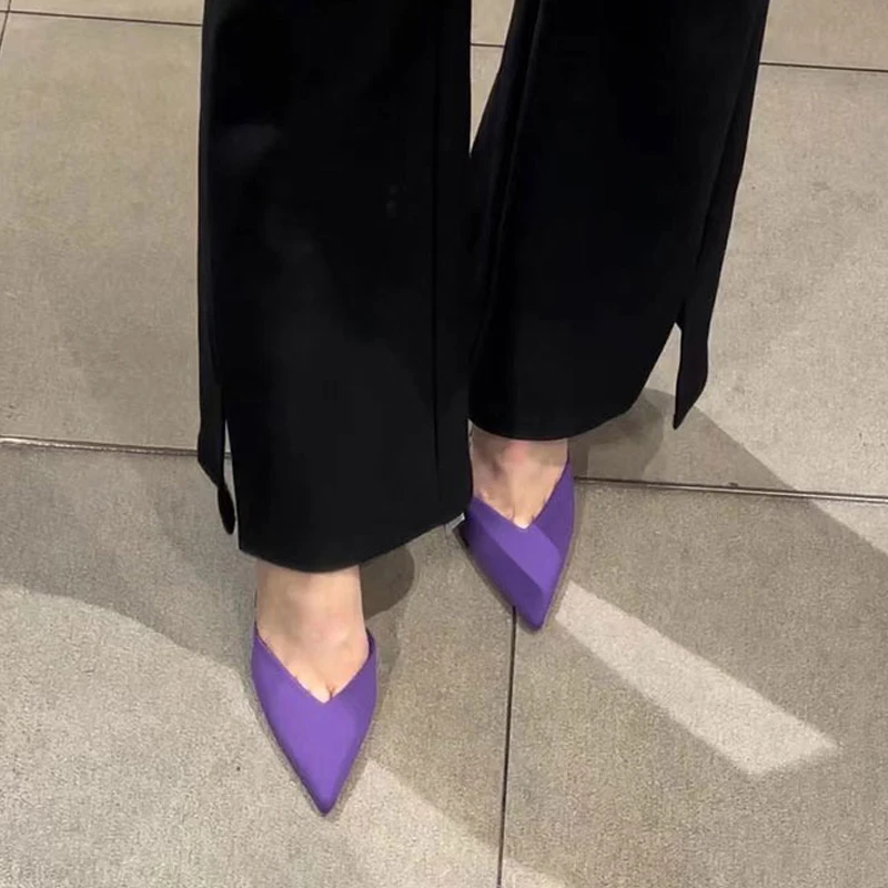 Purple Slingback Sandals Woman Fashion Pinted Toe Slip-on Dress Pumps Ladies Elegant High Heel Party Shoes