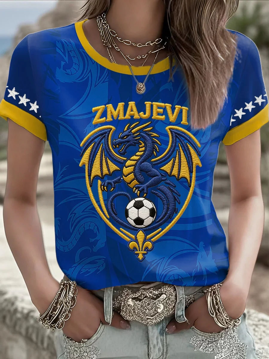 2026 New Bosnia and Herzegovina National Trend Design Football Jersey, Fan Friendly Quick Drying Casual Sports Women's T-shirt