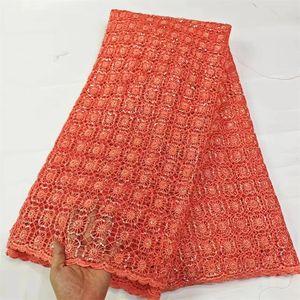 Latest African Guipure Cord Lace Fabric 2024 Style Nigerian Water Soluble Lace Fabrics 5 Yards for Wedding Party