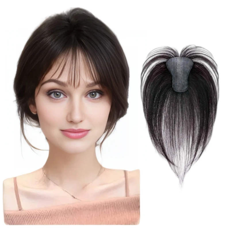 Senza clip Pasta magica Toppers per capelli umani per donne Frangia sottile Copertura Diradamento Capelli grigi Soffici toppe per capelli con gancio e anello 10 pollici