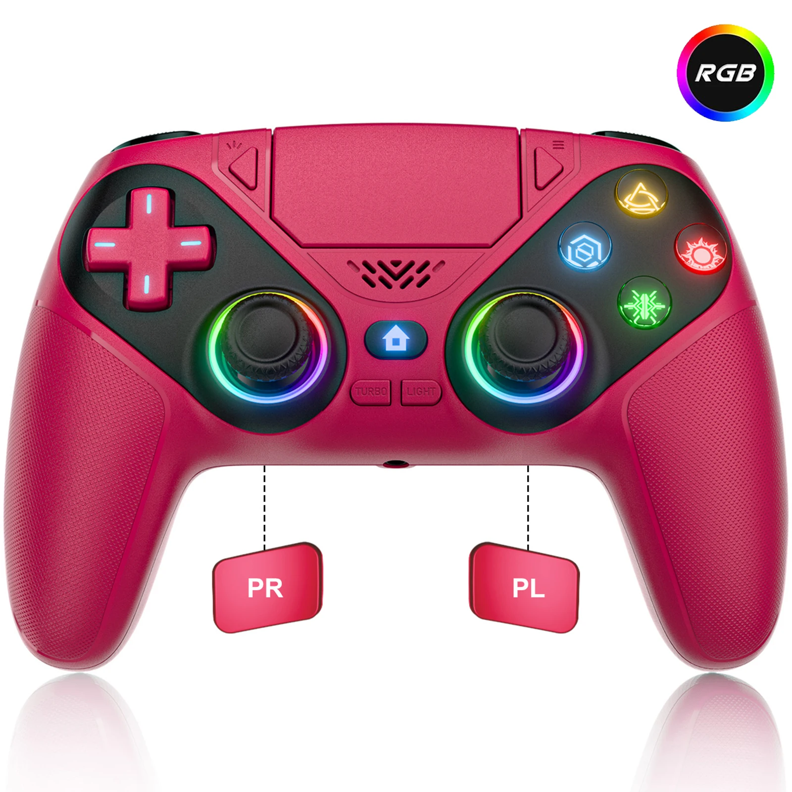 Controller für Playstation 5/PS5/PS5 Pro/Slim/PC, Kabellose Gamepads RGB-Joystick Turbo/Marco-Programmierung Doppelte Vibration Spielsteuerung