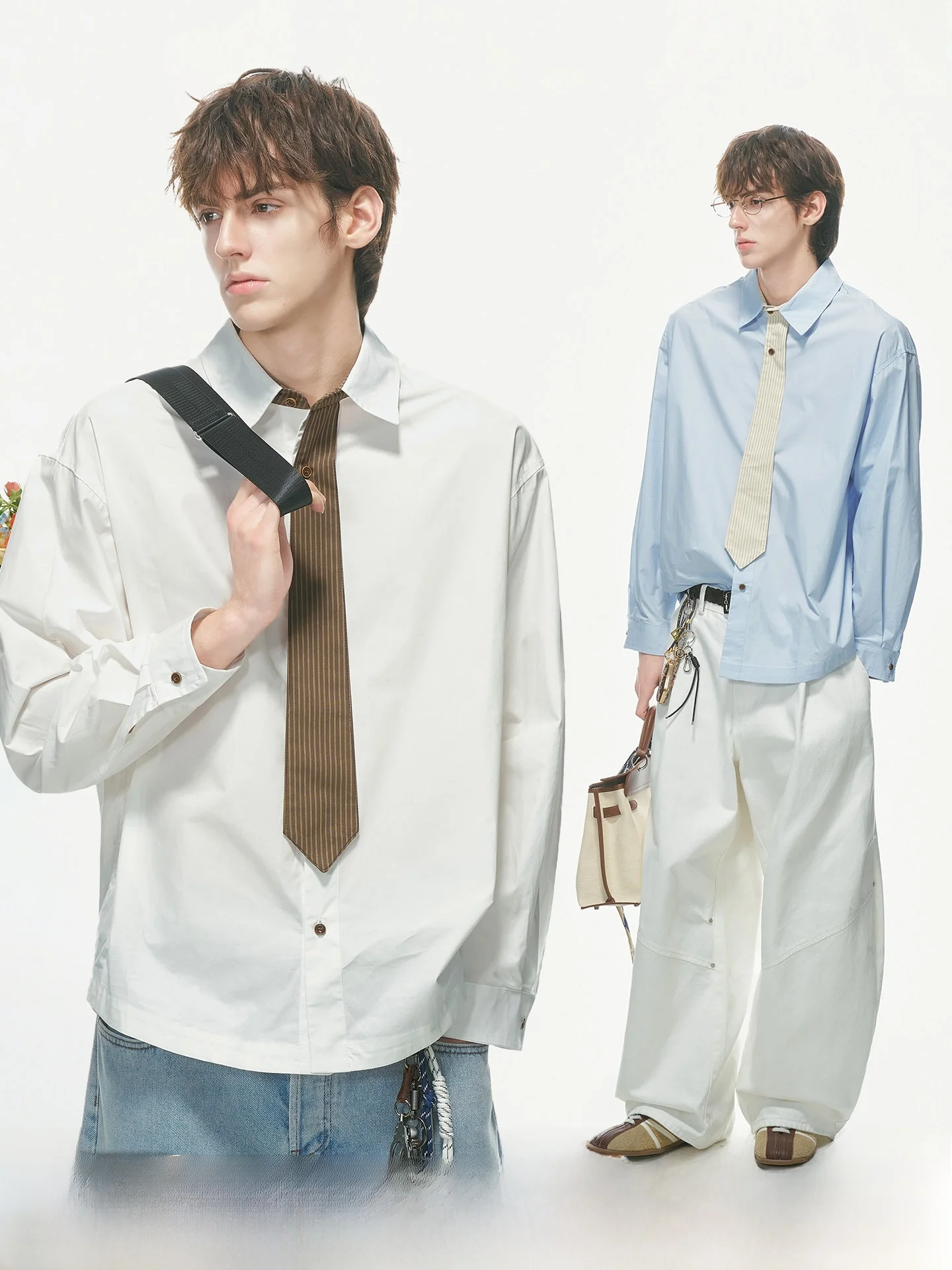 Dream Made Men's Striped Long Sleeve Shirt with Fake Bow Tie College Style Cotton Casual Fashion Spring Autumn 2026 New Model