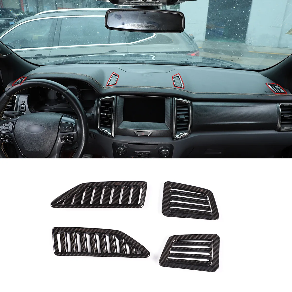 

ABS Carbon Car Air Conditioning Dashboard Vent Decoration Cover For Ford Ranger Everest Endeavor 2015-2021 Trim Accessories