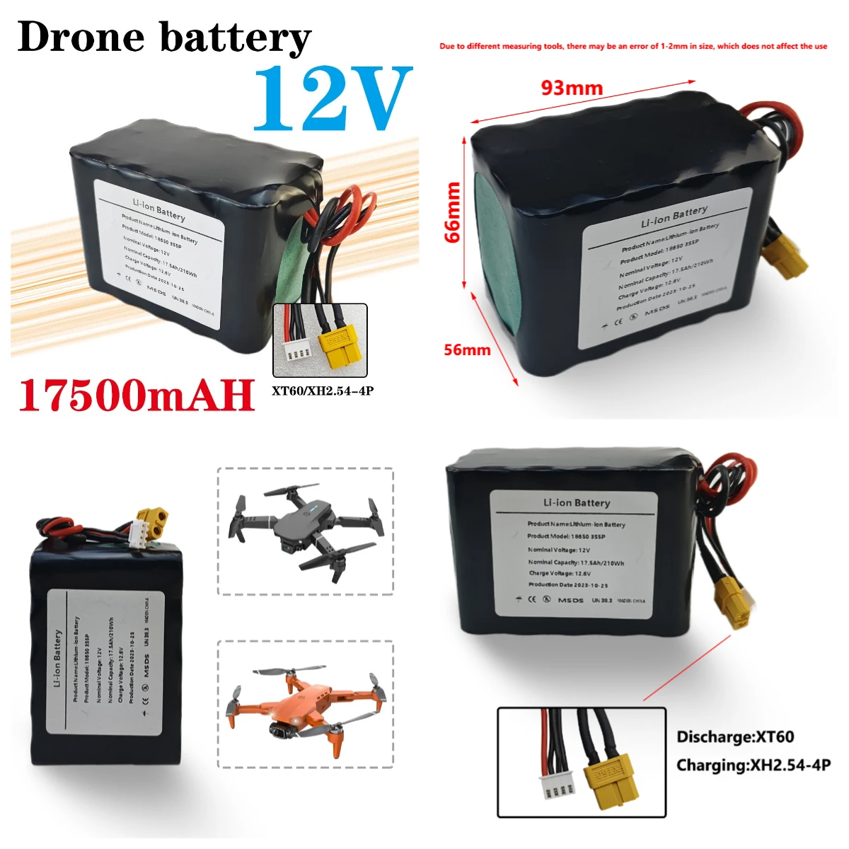 

AIMJIN 12V Li-ion Battery 17.5Ah 3S5P for UAV RC Airplane Quadrotor with XH2.54-4P XT60 Connector