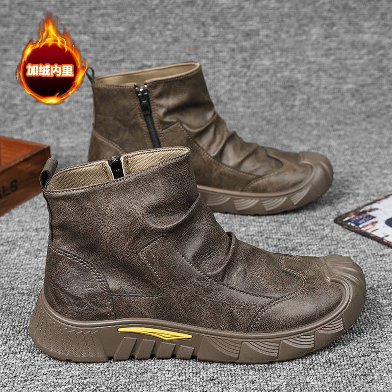 Zapatos de invierno para hombre, nuevas botas de cuero a la moda para hombre, marca de lujo Chelsea, botines informales de alta calidad, botas impermeables para motocicleta