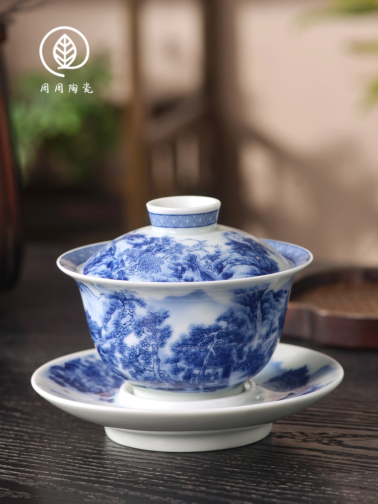 Handmade Jingdezhen Blue and White Xishan Travel Gaiwan Non-Scald Tea Brewing Bowl Household Ceramic Kung Fu Cup Large