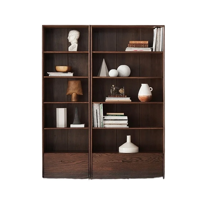 All solid wood bookcase display case, oak black walnut bookshelf, study shelf