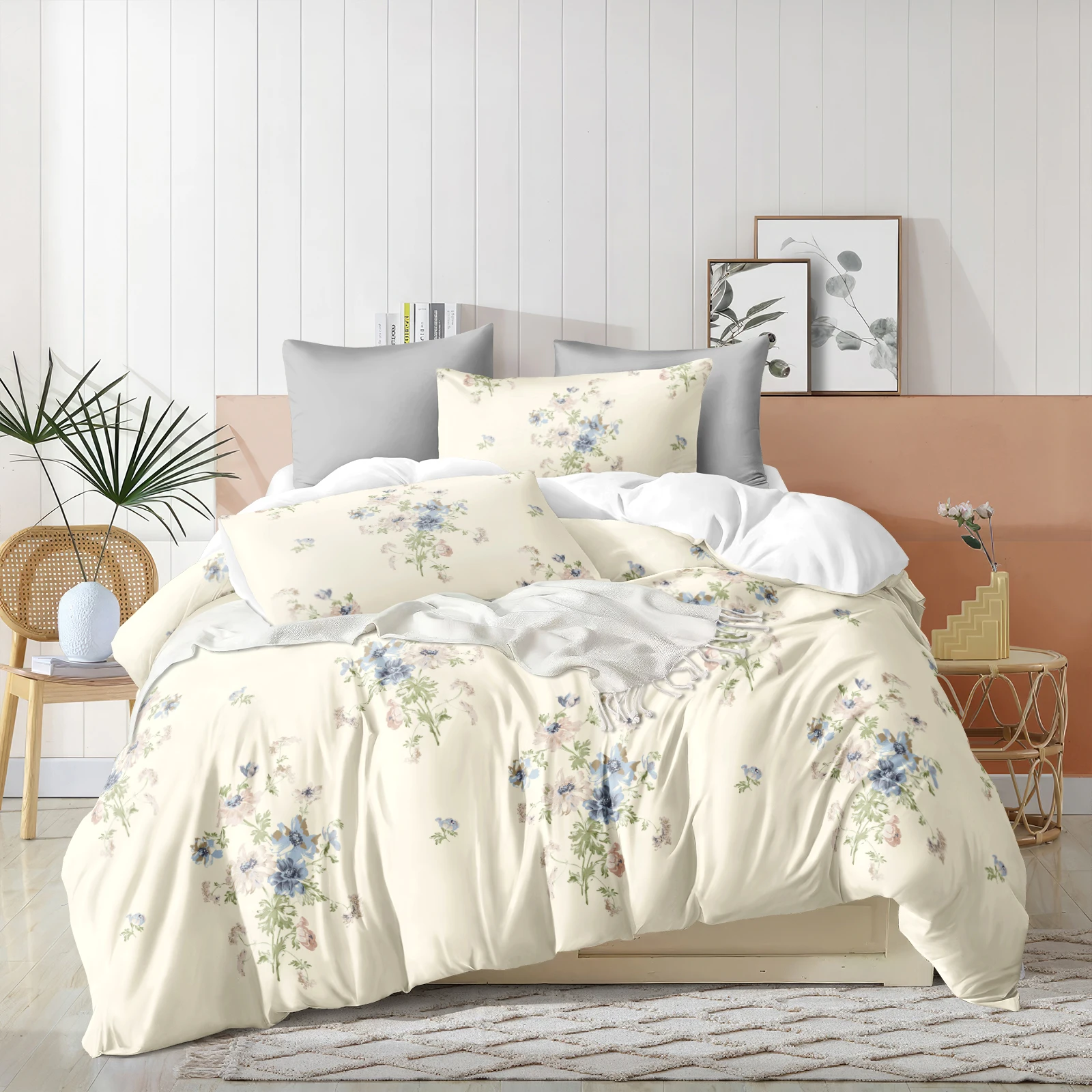 Flower Bedding Set Bouquet Flowers Duvet Cover Cottage Vintage Duvet Set Woman Girls Floral Bedding Set