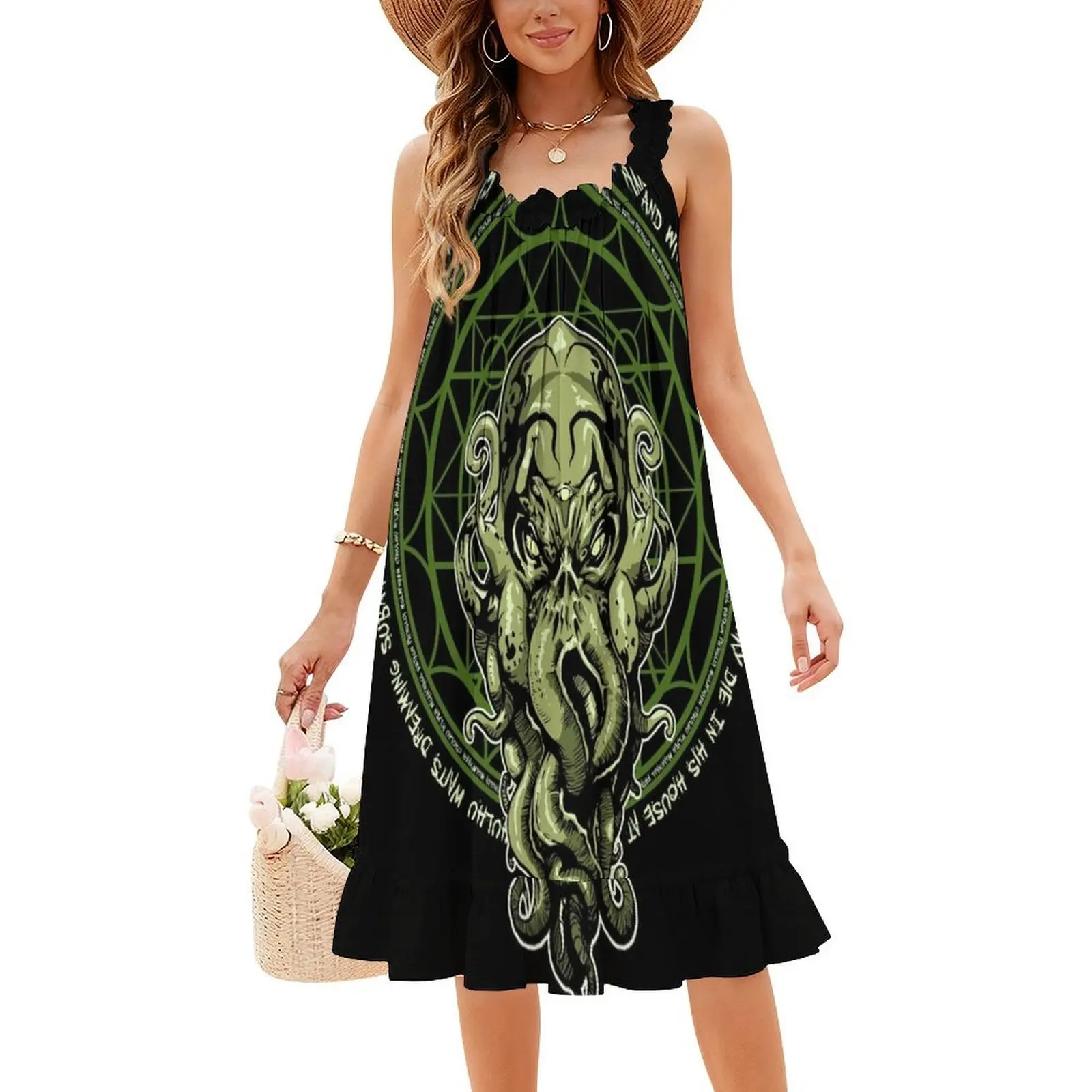 فستان Cthulhu Bohemian بدون أكمام للنساء مطبوع عليه فساتين حفلات الشاطئ وأفكار عيد الميلاد فستان مضحك لأعياد الميلاد #4