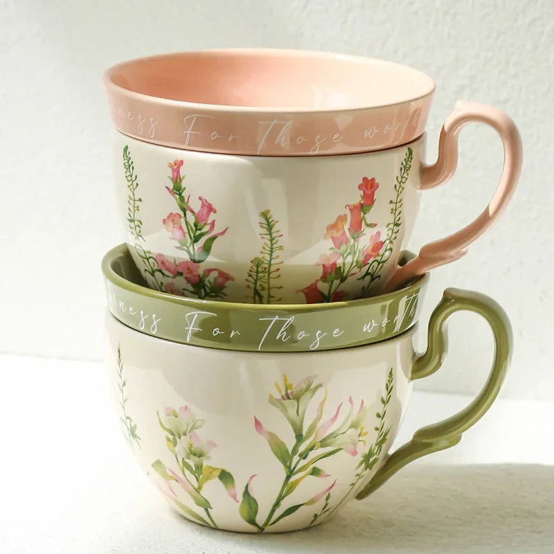 Creative Trends High Temperature Firing Ceramic Cup With Lid Glazing Process Drinkware High-Capacity 460ml Coffee Afternoon Tea