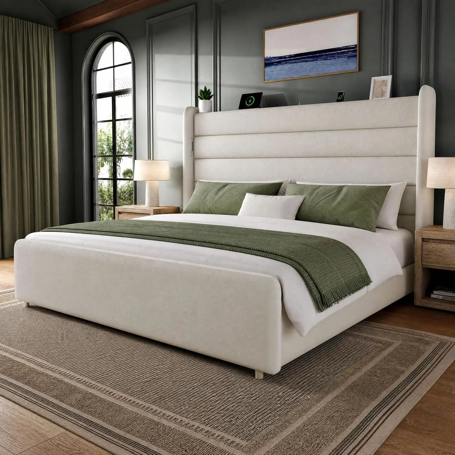 King Upholstered Platform Bed 59