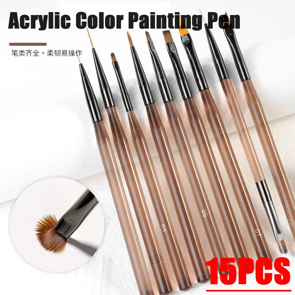 

15pcs Nail Art Brushes Nails Art Tool Set Dotting Tools Drawing Pen For Gel Polish Design Supply