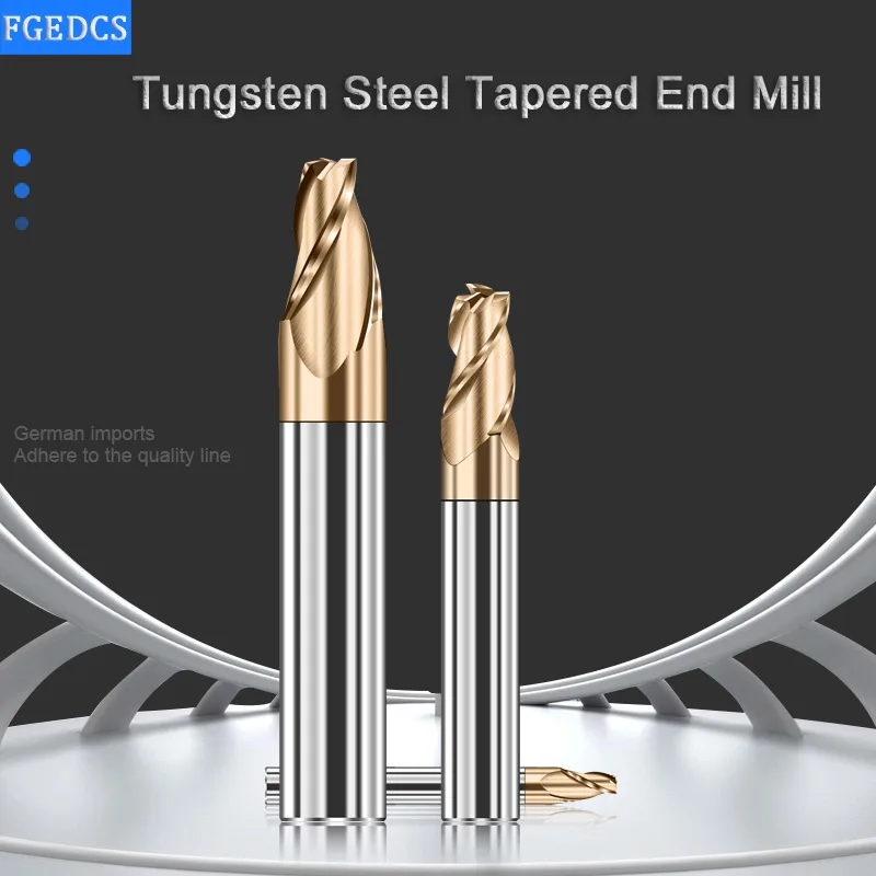 Tapered End Mill Carbide 0.5° 1 1.5 2 3 5 Degrees Tungsten Steel Milling Cutter Oblique Angle Taper Router Bits Metal CNC Tools