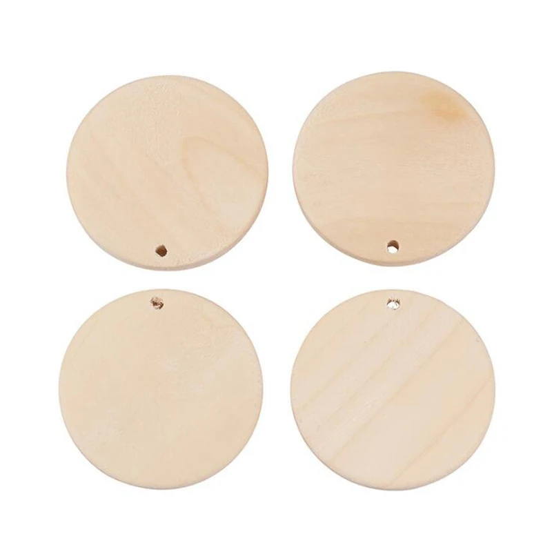 50 Pieces Round Shaped Wooden Discs Wood Tags with Hole Reminder Record Calendar Wood Chips for Birthday Board DIY Crafts