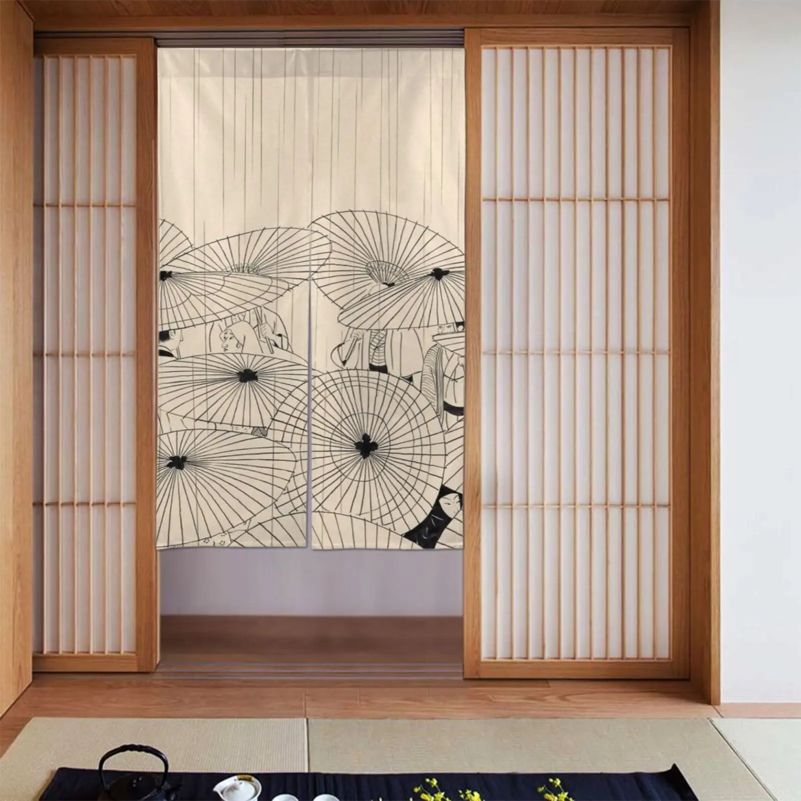 

japanese umbrella and geisha door curtain traditional ink art half panel room divider home decor Can be used as a partition