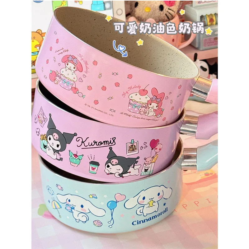 

Kawaii Kuromi My Melody Hello Kitty Cartoon 18-Inch Milk Pot Pan Anime Sanrio Girly Heart Cute Non-Stick Pan Instant Noodle Pot