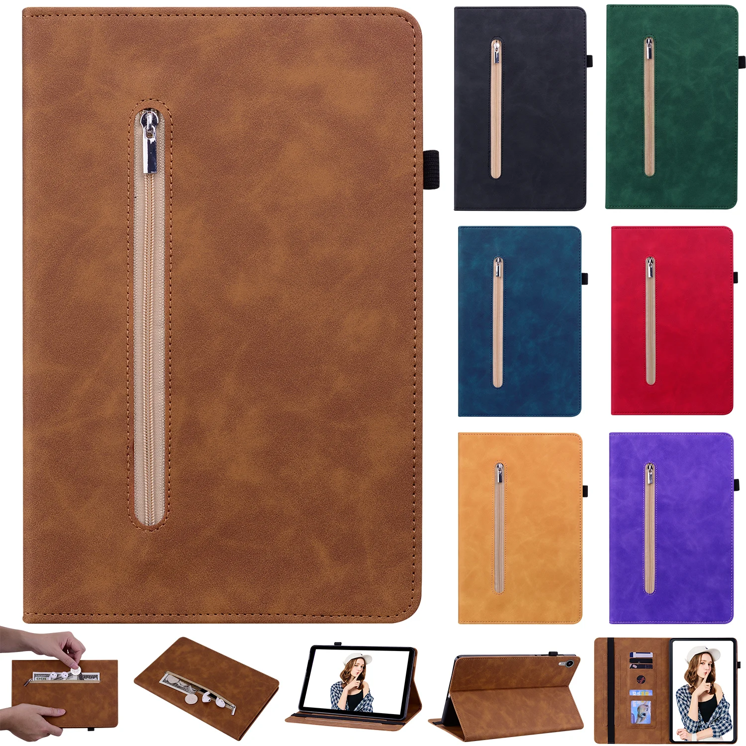 Zipper Leather Shockproof Case For Xiaomi Pad 6 11.2 2023 Stand Purse Bag Wallet TPU Back Flip Cover For Mi Pad 5 Pro 12.4inch