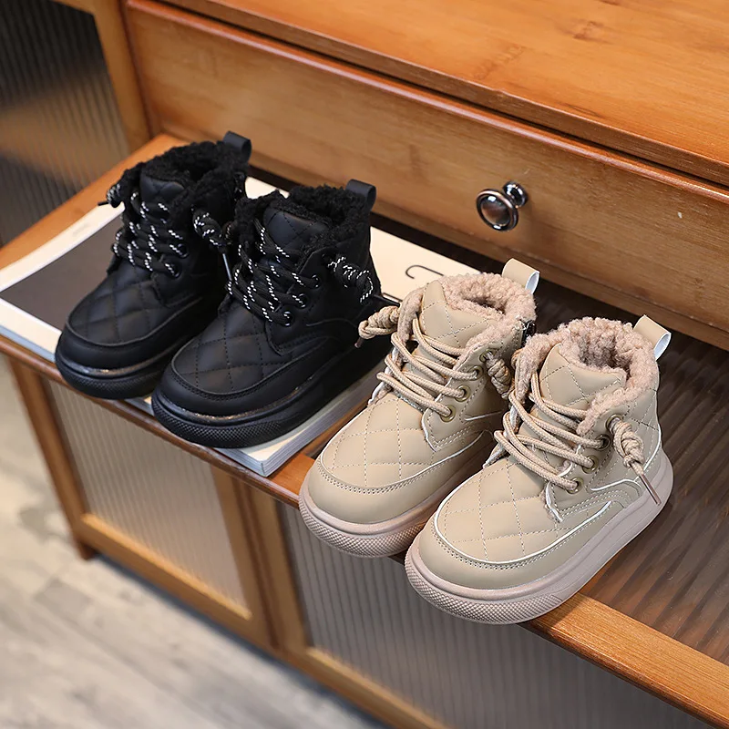 

Детские теплые полусапожки, зимние красивые ботинки в британском стиле для мальчиков, модная хлопковая обувь для девочек, детская непромокаемая теплая зимняя обувь