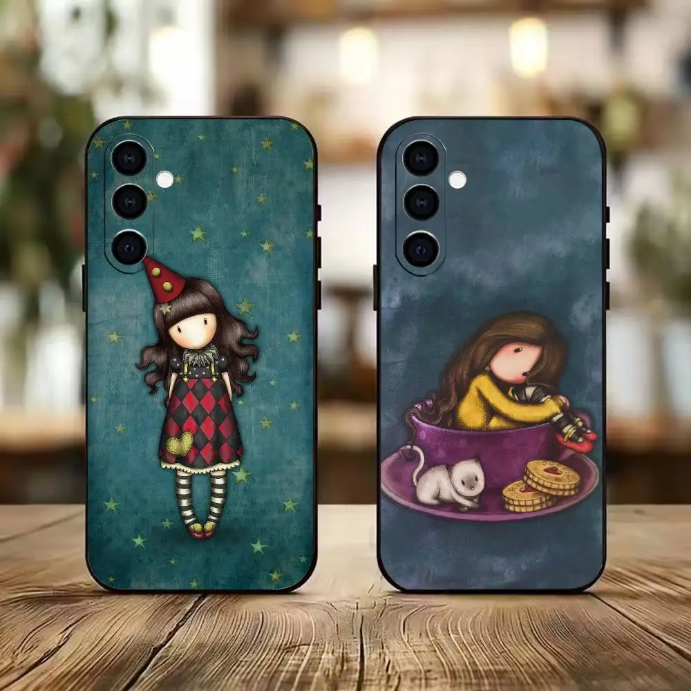 L-Santoro London K-Gorjuss cute girl  Phone Case Black Silicone Soft For Samsung A73,A72,A71,A70,A53,A52,A51