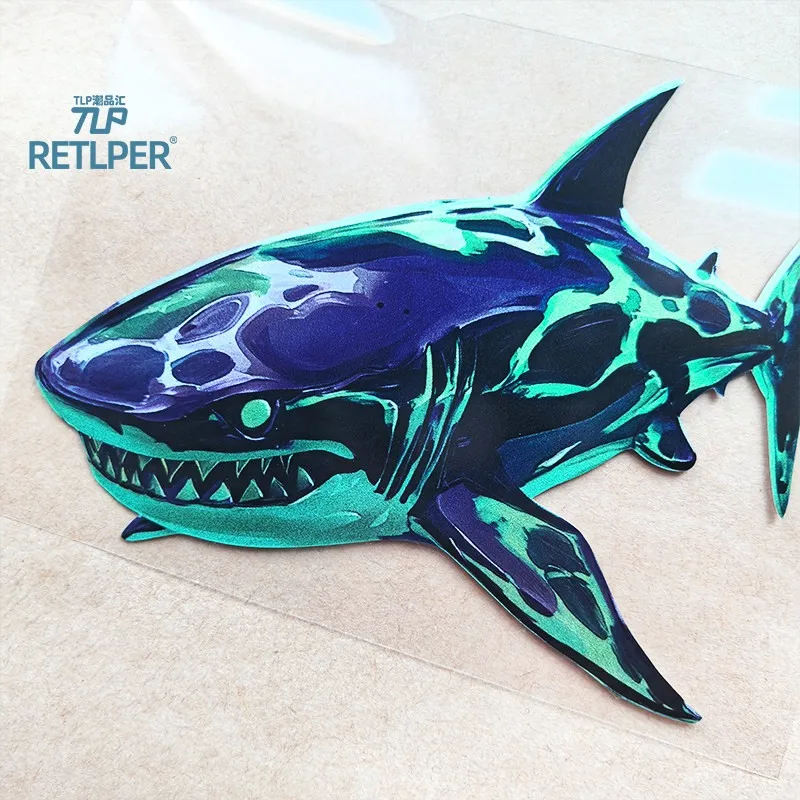 Retlper Hollow-Out Car Sticker Original Green Shark Sea Predator Graffiti Waterproof Flat Decorative Sticker for Cars and Motos