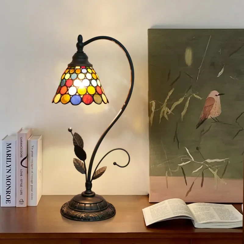 Stained glass desk lamp Bohemian style bedroom small bedside lamp home improvement creative gift scene props