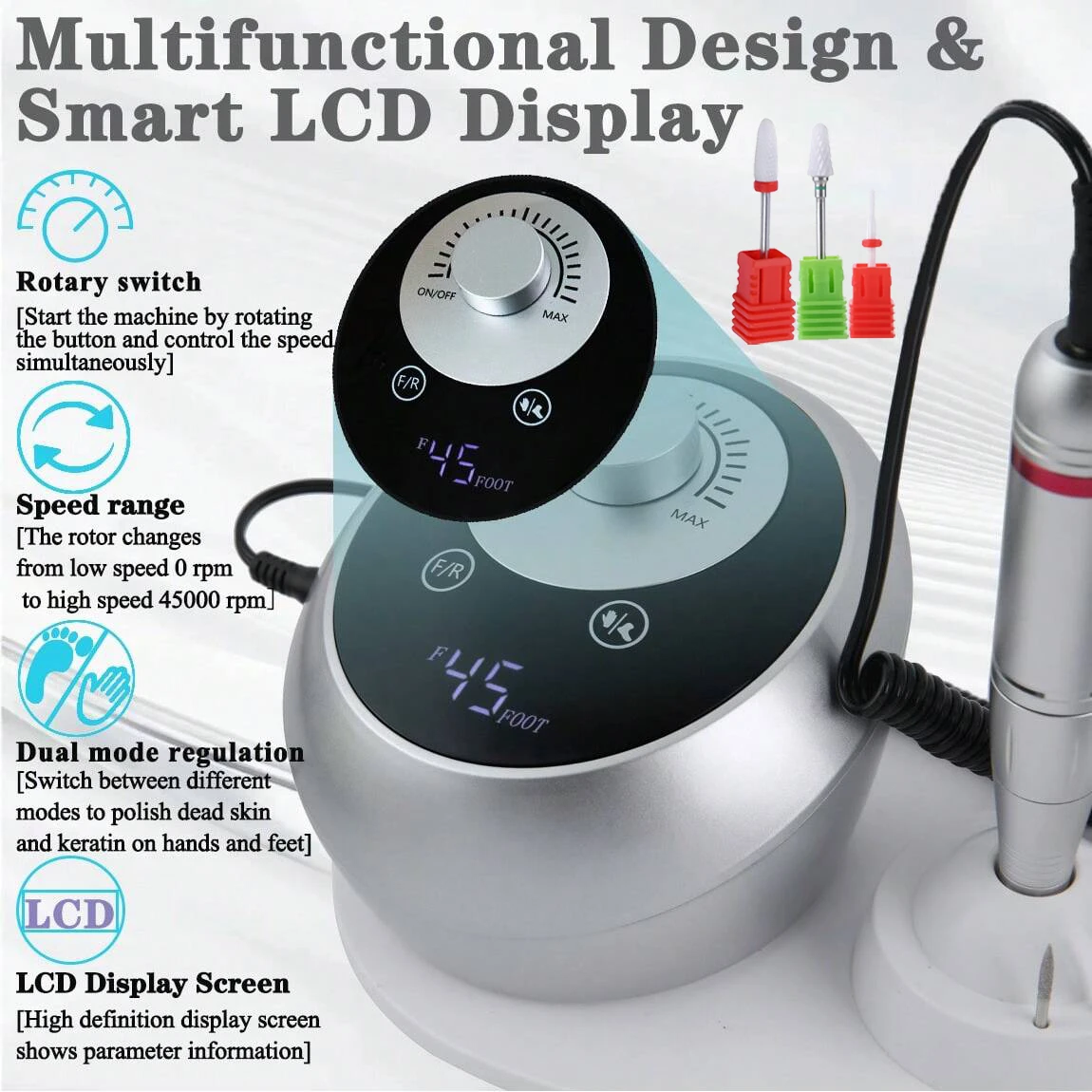 45000 دورة في الدقيقة المهنية الكهربائية مسمار الحفر آلة أظافر منخفضة الضوضاء الأظافر ساندر مجموعة صالون الأظافر الملمع أدوات المعدات #2