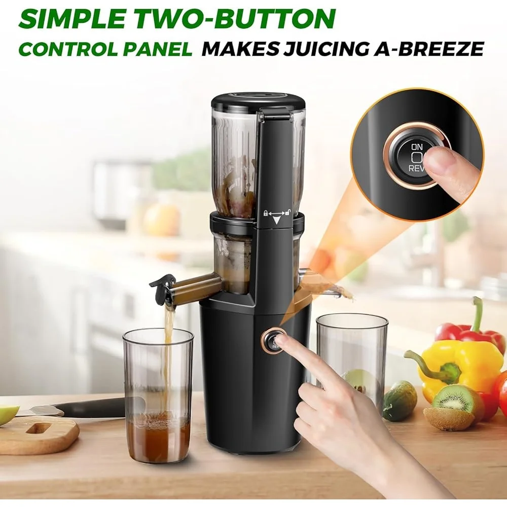 عصارة مضغ بالضغط البارد 250 وات، عصارة بطيئة عالية الكفاءة 4.2 بوصة، شلال تغذية واسعة، سهلة التجميع، مستخرج العصير
