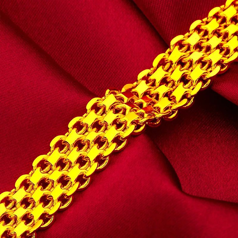 

Cynlo Jewelry Wide Flat Bracelet Unisex 24K Gold AU999 - Wide flat shape, solid texture, versatile style, for daily wearing