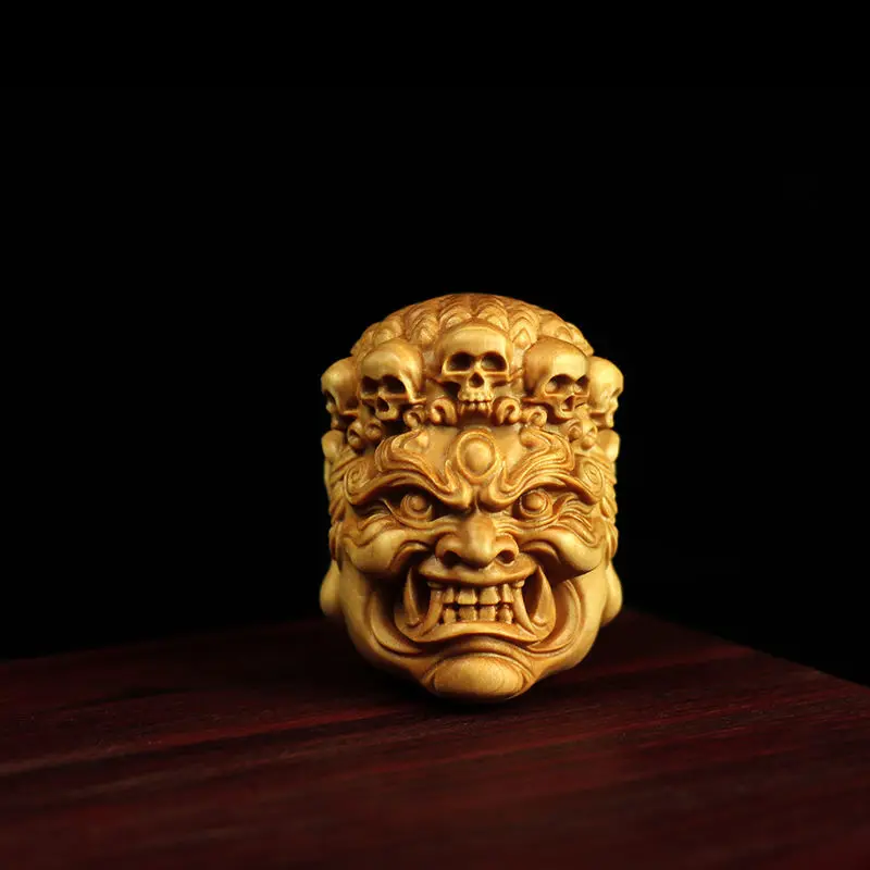 The Boxwood Carving Does Not Move The Ming King's Hand Handle Plate To Play with Color-changing Coated Buddha Head Men's